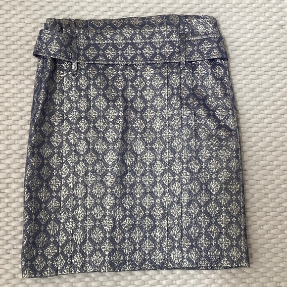 Vintage PRADA Womens Silver and Gold Brocade Belted Mini Skirt Size 38 US 2 EUC - Picture 2 of 13